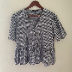 NWOT Madewell Black and white gingham peplum top - XL